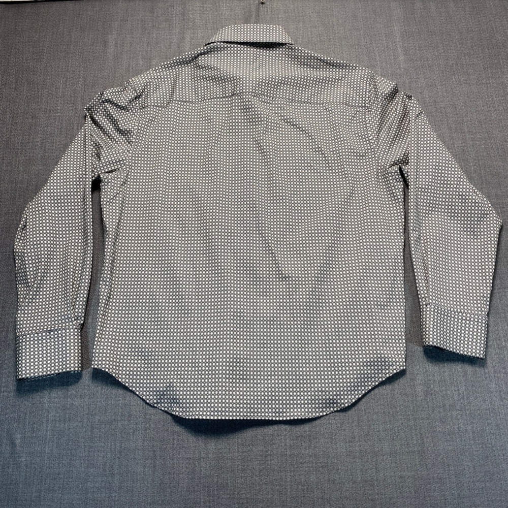 Bugatchi Mens 8 Way Stretch Long Sleeve Button Down Shirt Stone Geometric Med - Picture 2 of 10